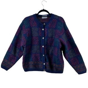 VTG mohair Celtic Scottish button front cardigan sweater colorful women’s large